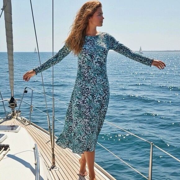 Allison britney Womens Dress Sz Large Coastal Artsy Nautical Beach Modern Casual - Picture 1 of 13